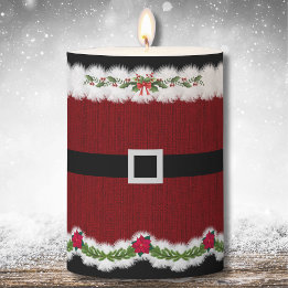 Cute Santa Suit Christmas Holiday Pillar Candle