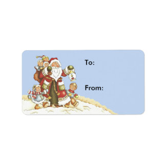 Cute Santa Surrounded by Kids in Snow Blue Label