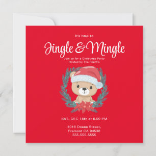 Cute Santa Teddy Bear Christmas Party Invitation