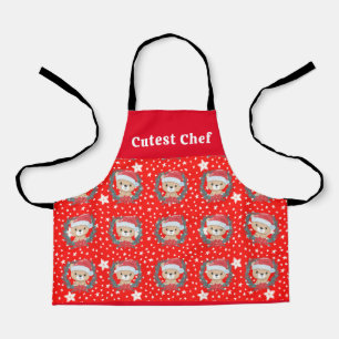 Cute Santa Teddy Bear Red and White Star Christmas Apron