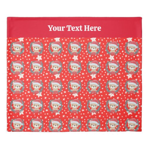 Cute Santa Teddy Bear Red and White Star Christmas Duvet Cover