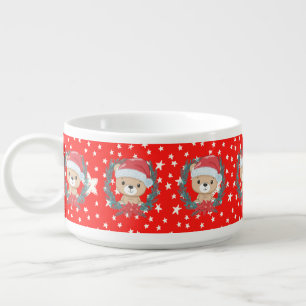 Cute Santa Teddy Red and White Stars Christmas  Bowl