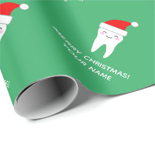 Cute Santa tooth cartoon Christmas custom name Wrapping Paper