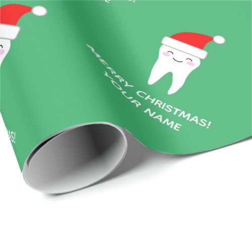 Cute Santa tooth cartoon Christmas custom name Wrapping Paper