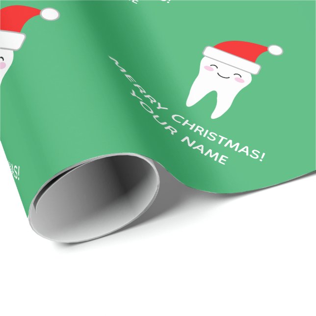 Cute Santa tooth cartoon Christmas custom name Wrapping Paper (Roll Corner)