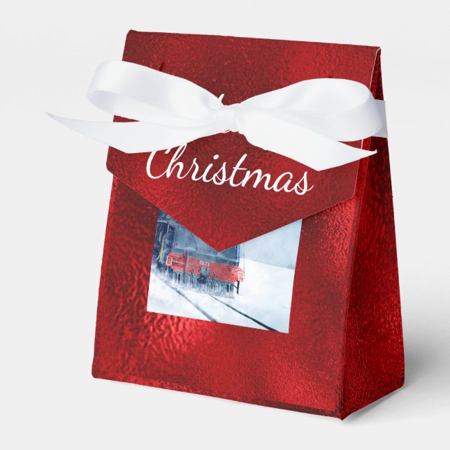 Cute Santa Train Reindeer Xmas Red Foil Favor Box (Front Side)