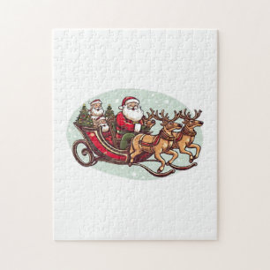 Cute Santa Traveling with Train pulled by the rein Jigsaw Puzzle