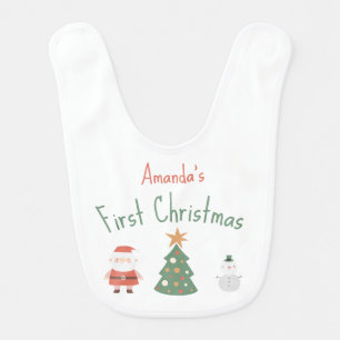 Cute Santa Tree Snowman Baby's First Christmas Baby Bib