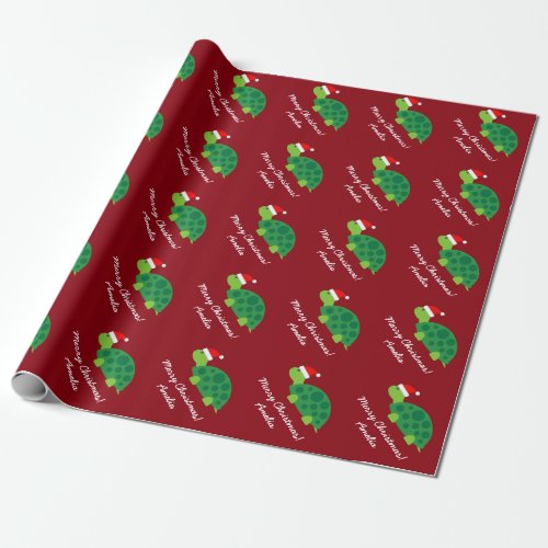 Cute Santa turtle Merry Christmas wrapping paper