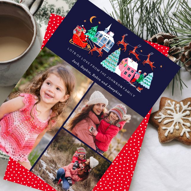 Cute Santa Vintage Christmas 3 Photos Holiday Card (Cute Santa Vintage Christmas 3 Photos Holiday Card)