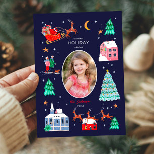 Cute Santa Vintage Christmas Photo Holiday Card