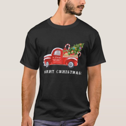 Cute Santa Vintage Red Truck Merry Christmas T_Shirt