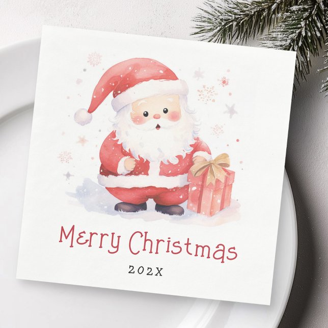 Cute Santa watercolor illustration Merry Christmas Napkins (Cute Santa watercolor illustration Merry Christmas Napkins)