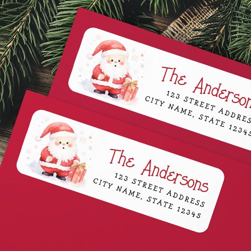 Cute Santa watercolor illustration return address Label