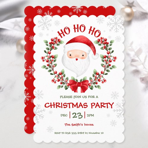 Cute Santa White Red Green Christmas Party Invitation