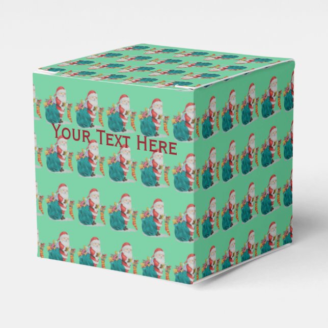 cute santa with gifts and toys in sack christmas favor boxes (Front Side)