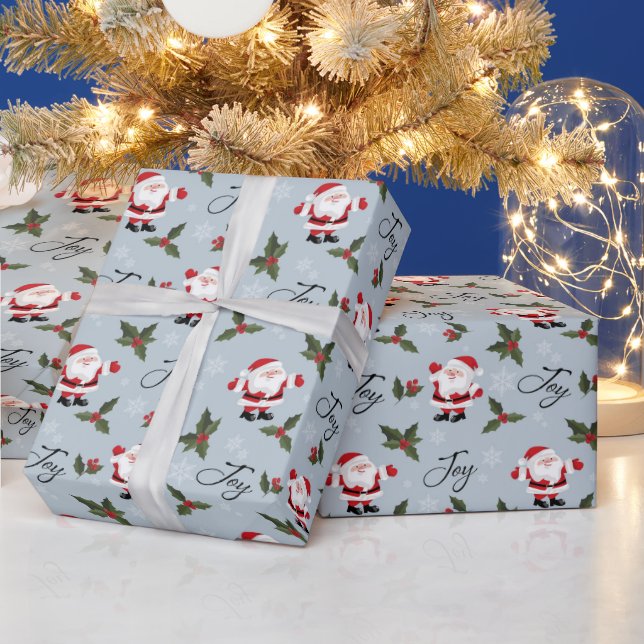 Cute Santa with Joy and Holly  Wrapping Paper (Holidays)