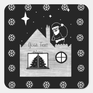 cute santa with sack black and white christmas square sticker