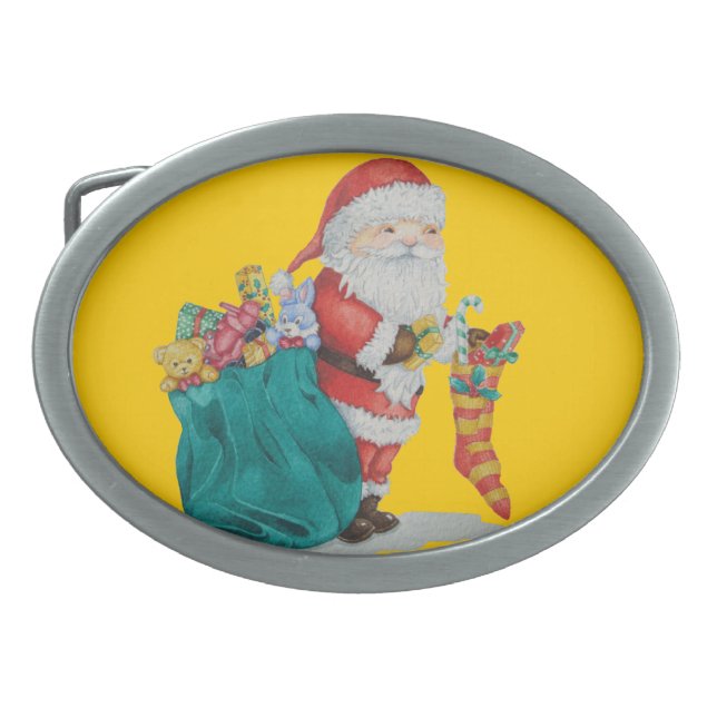 cute santa with sack getting ready for christmas belt buckle (Front)