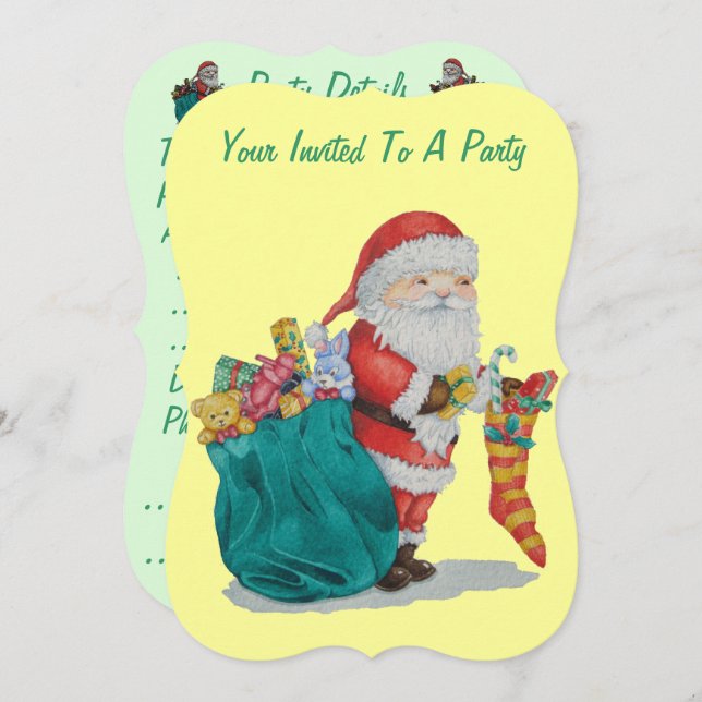cute santa with sack getting ready for christmas invitation (Front/Back)
