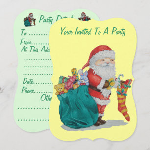 cute santa with sack getting ready for christmas invitation