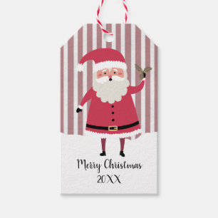 Cute Santa with sprig of holly Personalised Gift Tags