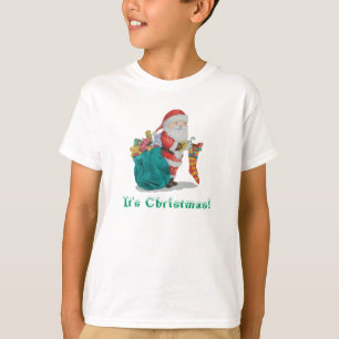 cute santa with toys christmas kids t-shirt