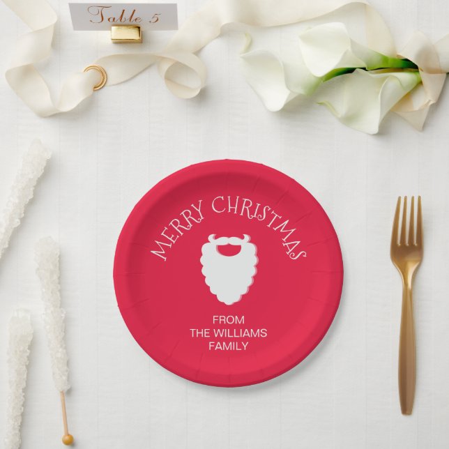 Cute Santa's Beard Red Merry Christmas  Paper Plates (Wedding)