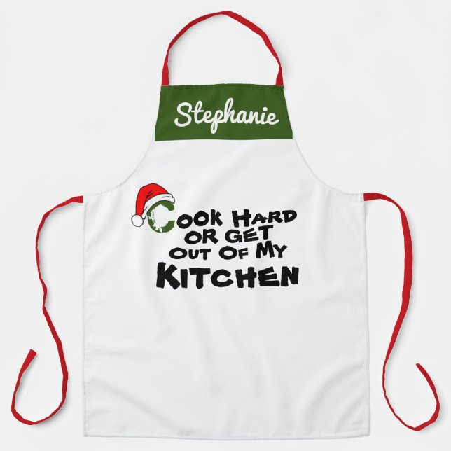 Cute Santa's Hat Personalize Name Christmas Chef Apron (Front)