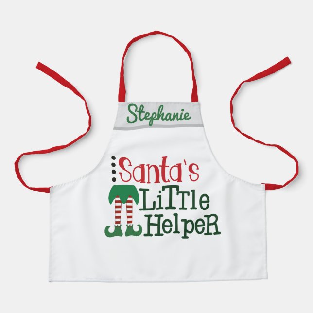 Cute Santa's Little Helper Personalize Name Kids Apron (Front)