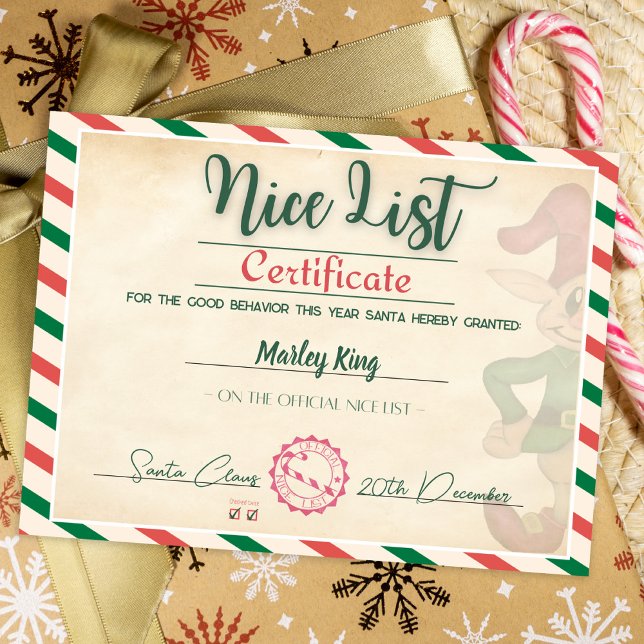 Cute santa's official nice list certificate  invitation (Creator Uploaded)