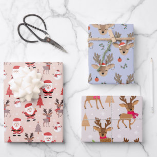 Cute Santas & Reindeers Wrapping Paper Sheets