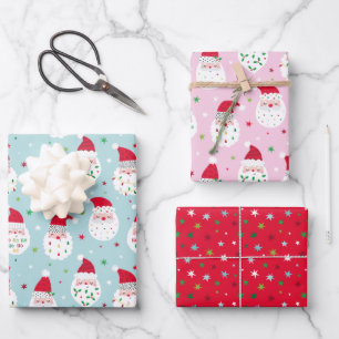 Cute Santas with festive beards blue and pink Wrapping Paper Sheets