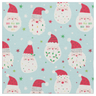 Cute Santas with festive beards light blue Fabric