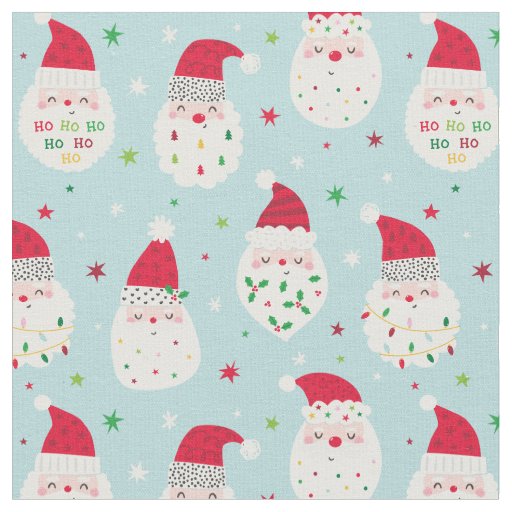 Cute Santas with festive beards light blue Fabric