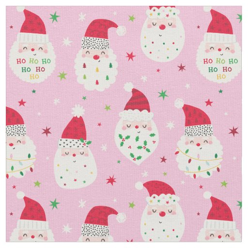 Cute Santas with festive beards pink Fabric