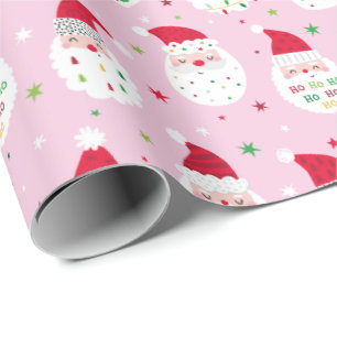 Cute Santas with festive beards pink Wrapping Paper