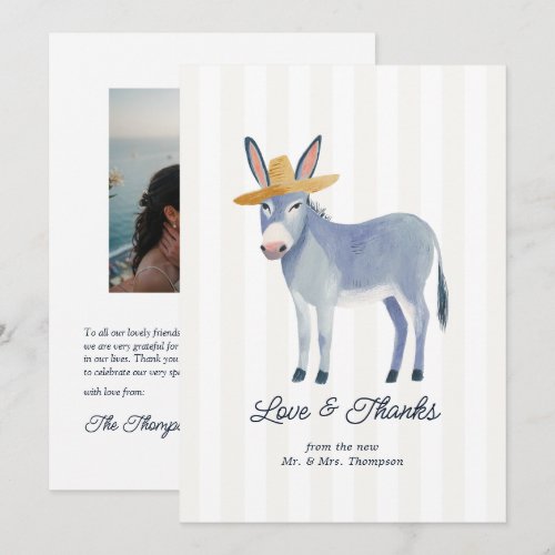 Cute Santorini Donkey Greek Island Wedding Photo Thank You Card