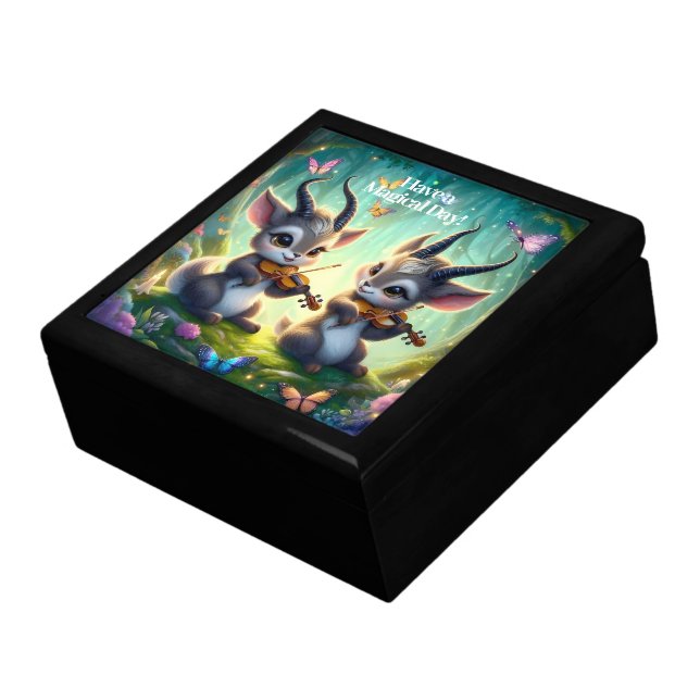 Cute Saolas Playing Violas in a Magical Forest Gift Box (Side)