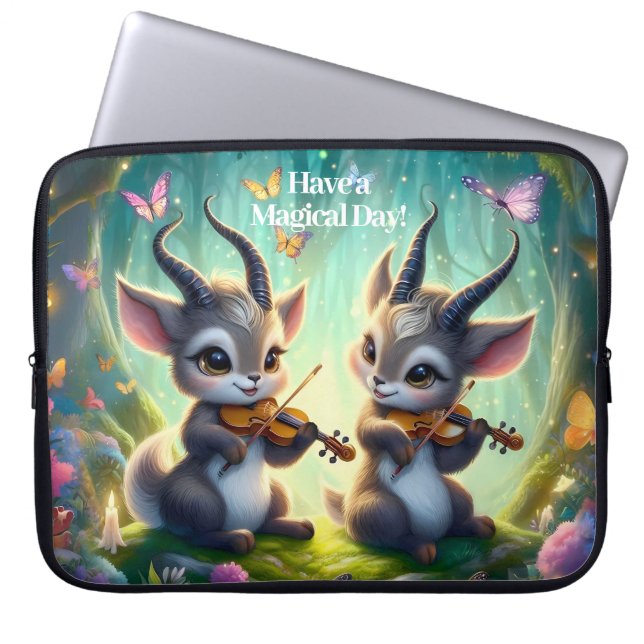 Cute Saolas Playing Violas in a Magical Forest Laptop Sleeve (Front)