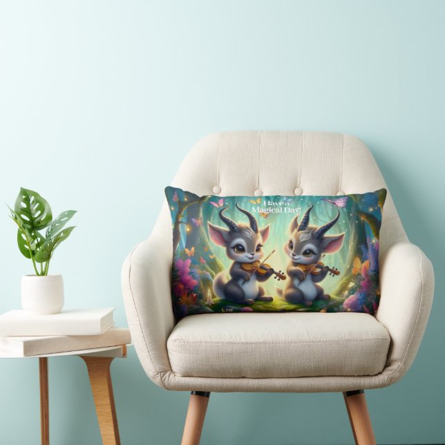 Cute Saolas Playing Violas in a Magical Forest Lumbar Pillow (Chair)