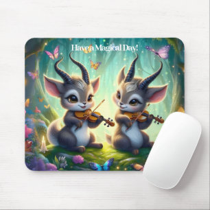 Cute Saolas Playing Violas in a Magical Forest Mouse Pad