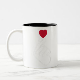 Cute Saranghae Korean Finger Heart K-Pop K-Drama L Two-Tone Coffee Mug