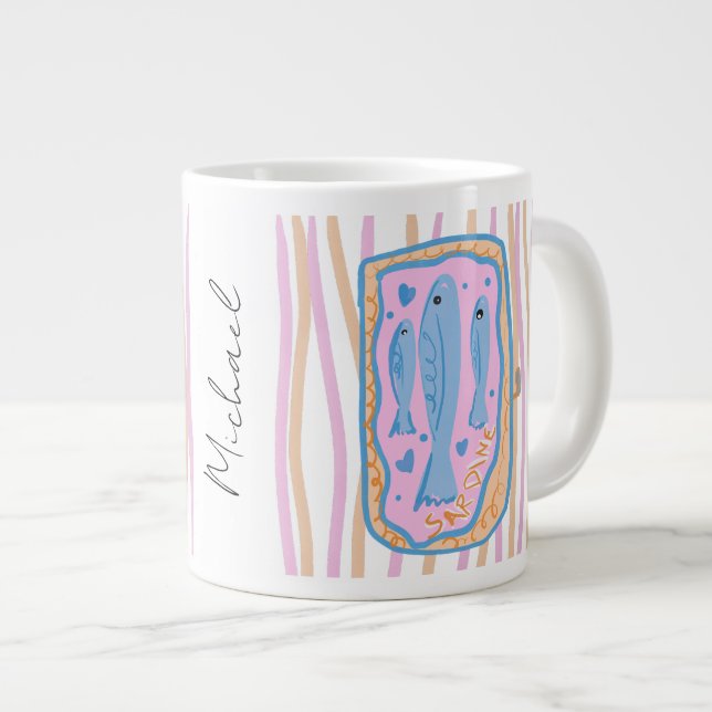 Cute Sardine Art Giant Coffee Mug (Front Right)