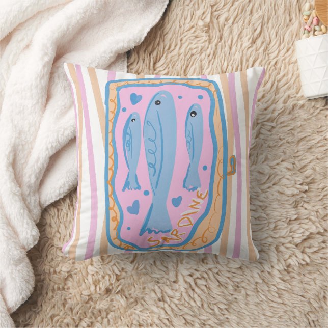 Cute Sardine Art Throw Pillow (Blanket)