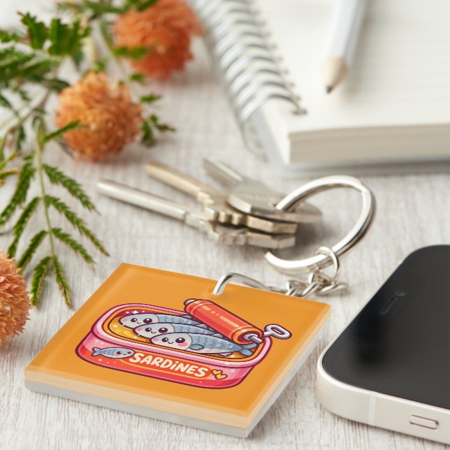 Cute Sardines Can Pink Orange Keychain (Front Right)