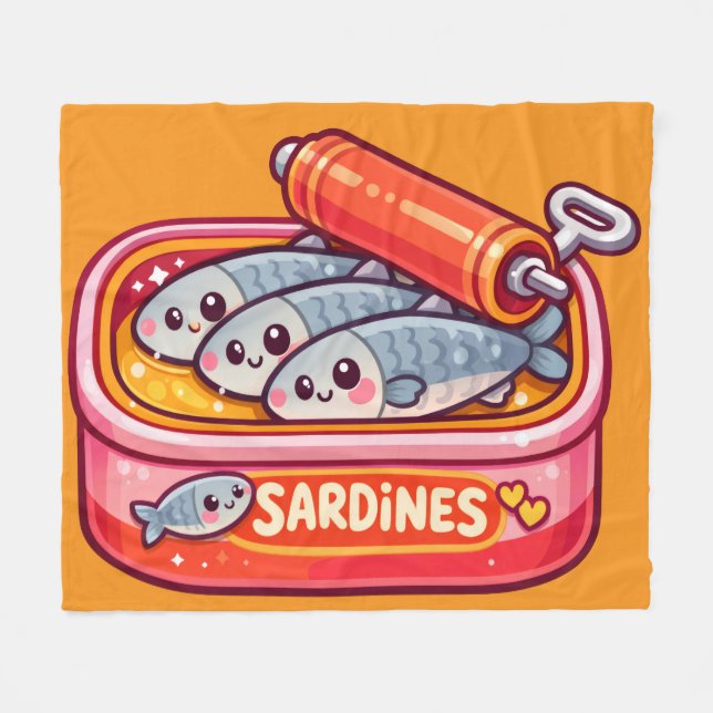 Cute Sardines Fish Cartoon Fleece Blanket (Front (Horizontal))