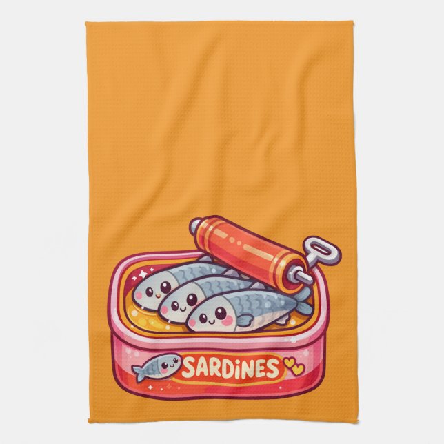 Cute Sardines Fish Cartoon Kitchen Towel (Vertical)