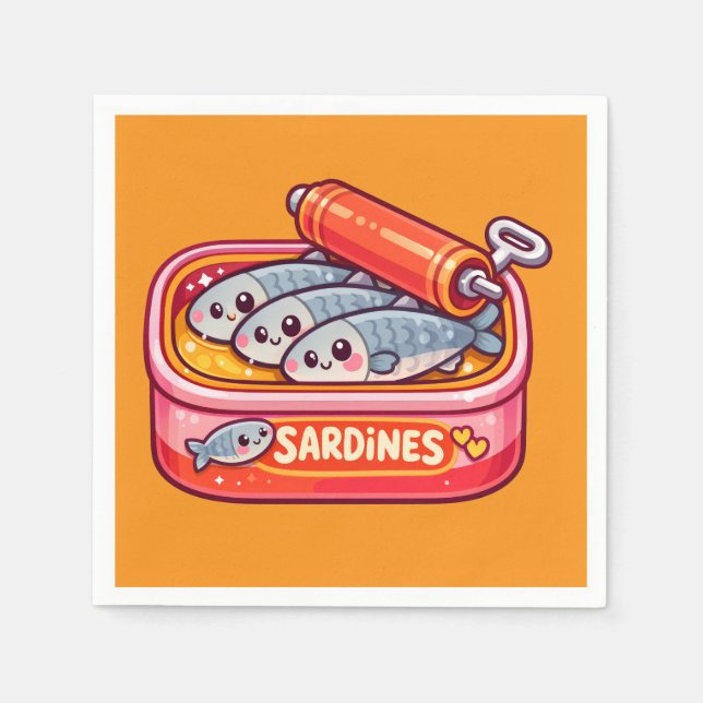 Cute Sardines Fish Cartoon Napkins (Front)