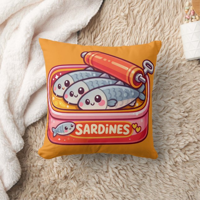 Cute Sardines Fish Cartoon Throw Pillow (Blanket)